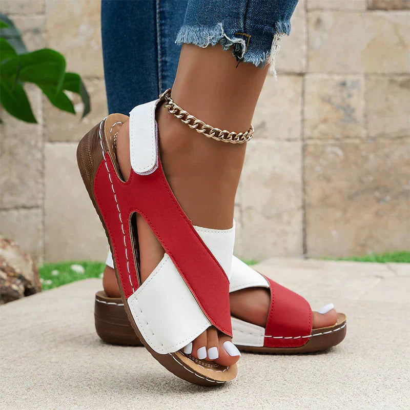 Colour Block Wedge Sandals with Crossover Strap