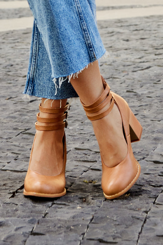 Elegant Ankle Strap Block Heel with Triple Buckle Detail