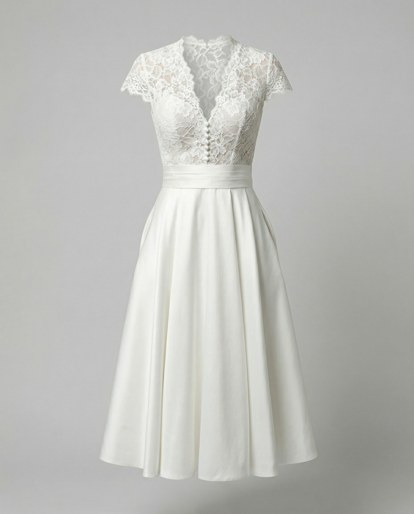 Elegant White Wedding Dress with Lace Bodice and Full Skirt