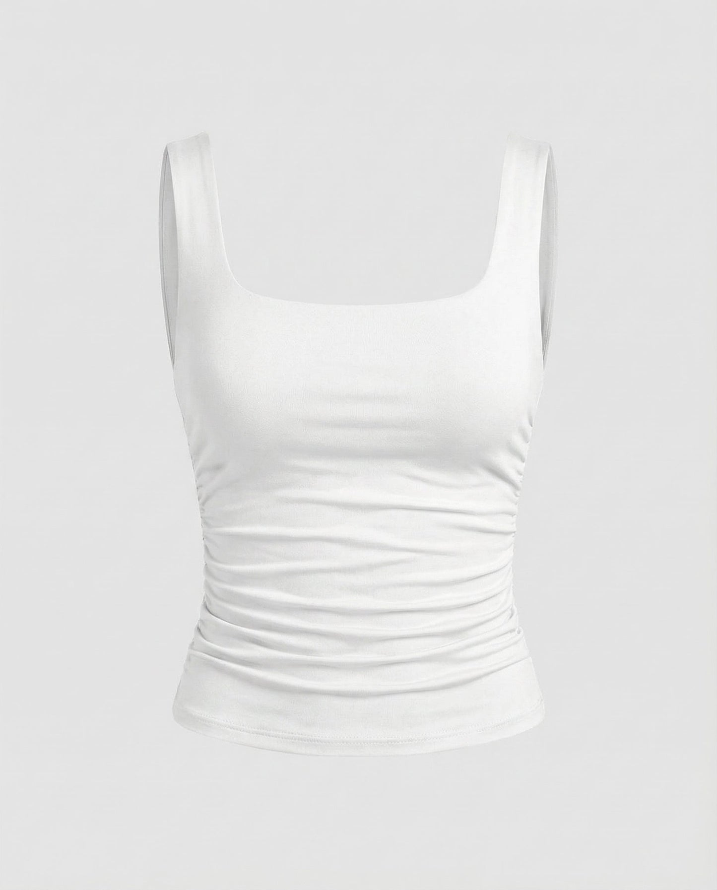 Fitted Square Neck Tank Top with Ruched Sides