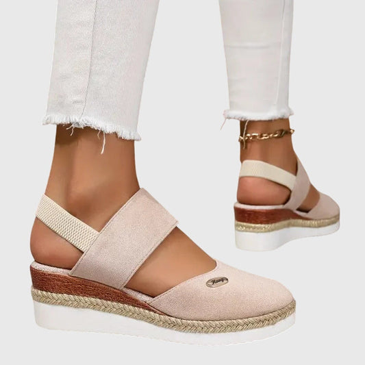 Platform Espadrille Wedge Sandals with Elastic Slingback Strap