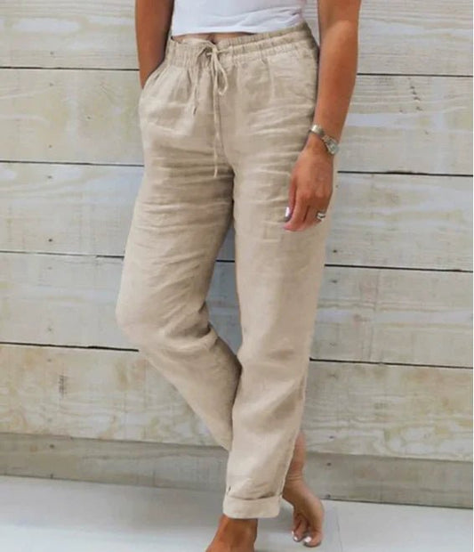 Relaxed Linen Trousers with Elasticated Drawstring Waist