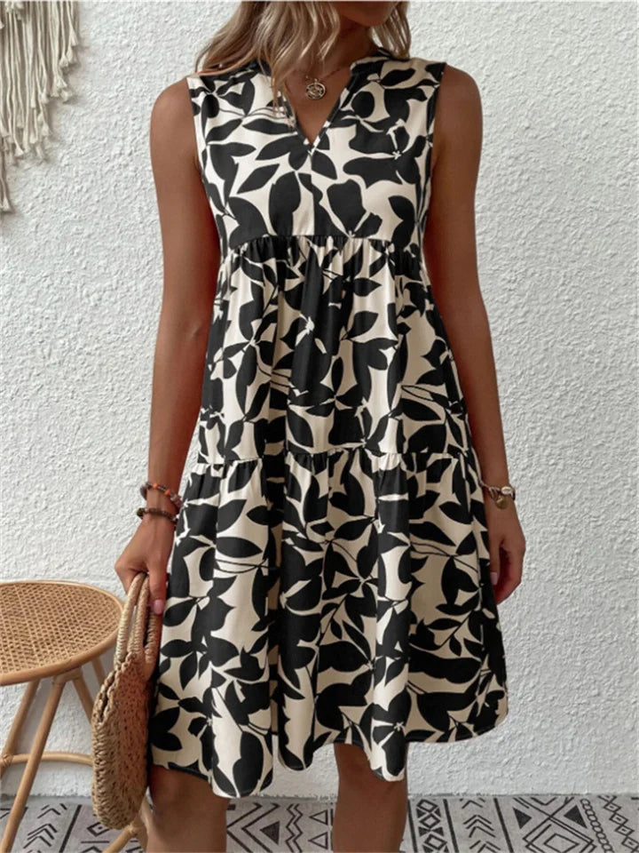 Sleeveless Tiered Summer Dress with V-Neckline