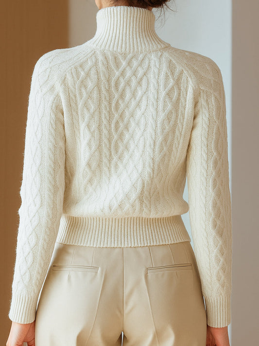 Soft Cable Knit Zip Up Cardigan with Funnel Neck