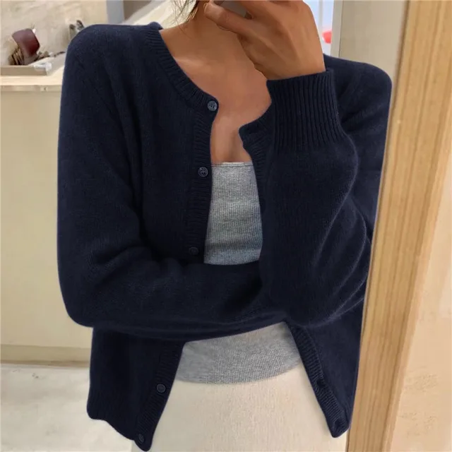 Soft Knit Cardigan with Round Neck and Button Front