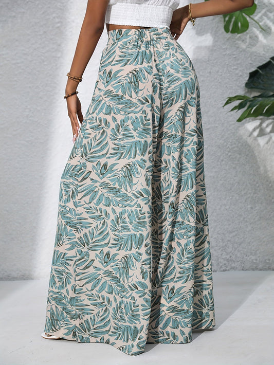 Tropical Print High Waist Wide Leg Trousers