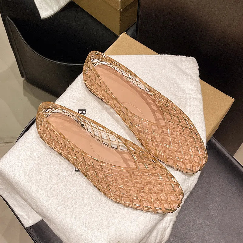 Flat Jelly Shoes with Cut-Out Lattice Design
