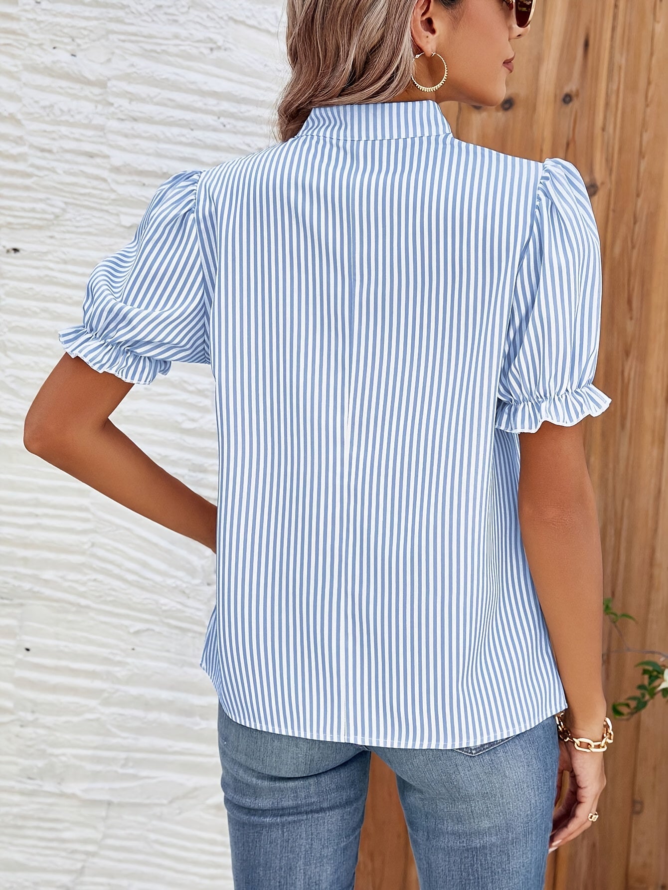 Sofie | Gestreepte Puffermet Bluse met V-hals