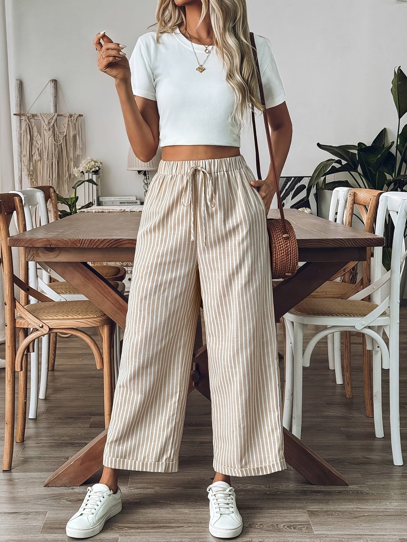 Frida | Striped Wide Leg Pants with Drawstring