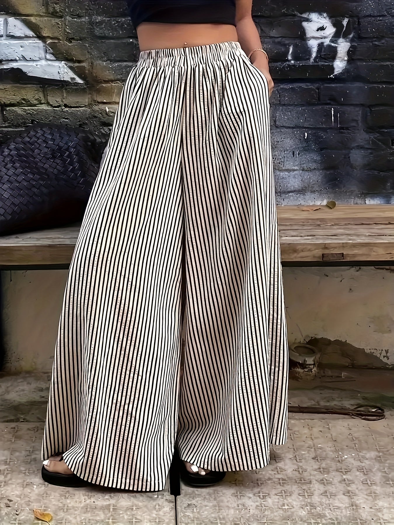 Elvira | Gestreepte Vide Broek met Elastische Taille