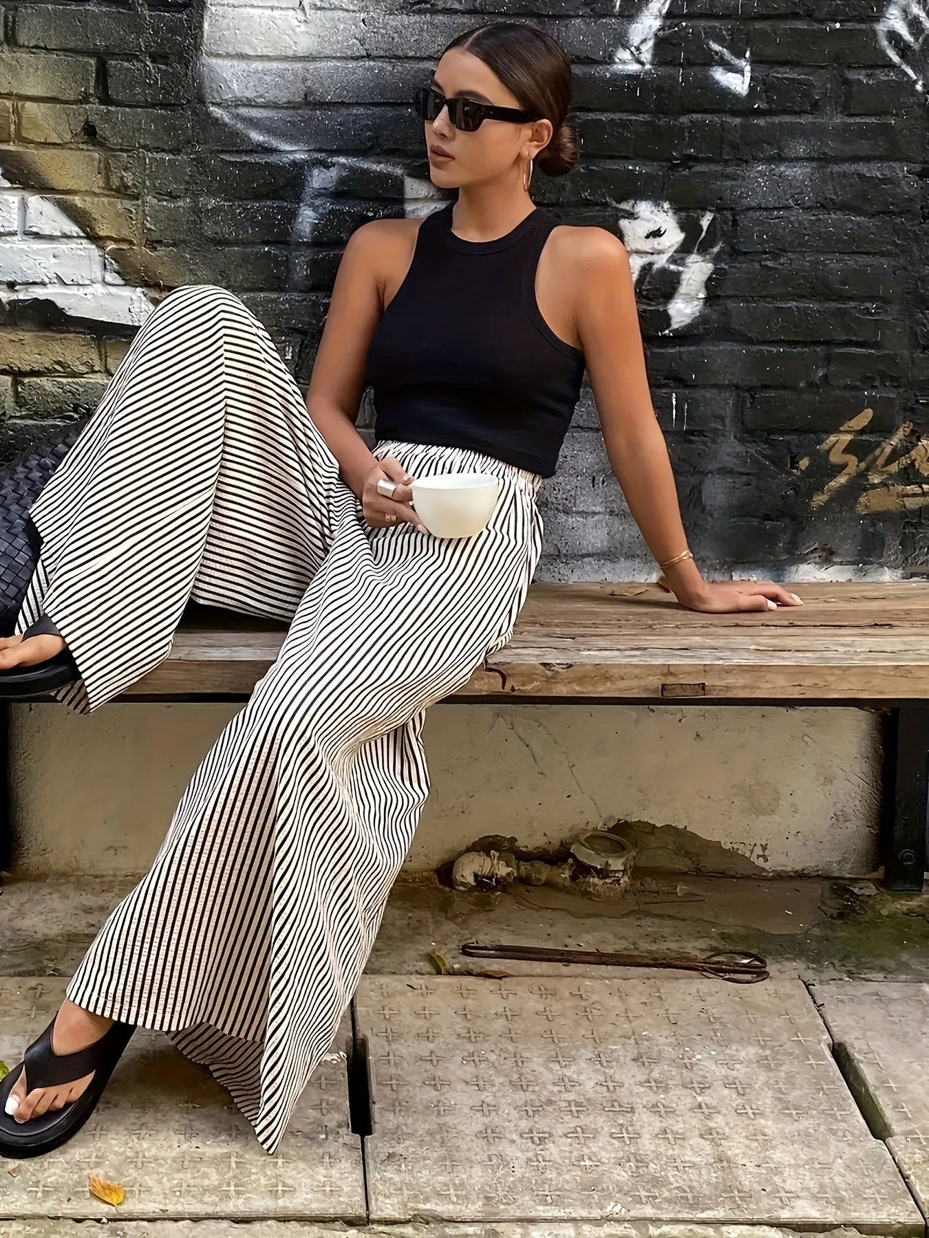Elvira | Gestreepte Vide Broek met Elastische Taille