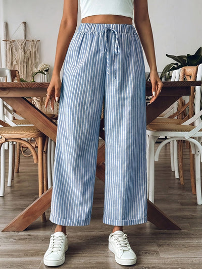 Frida | Striped Wide Leg Pants with Drawstring