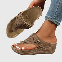 Wedge Sandals with Laser Cut Detail and Toe Post
