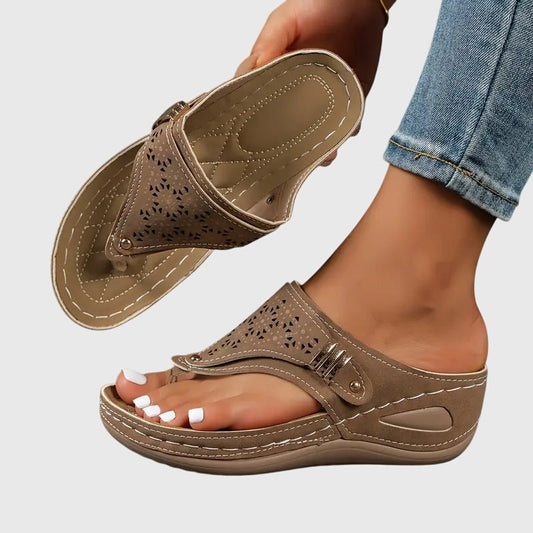 Wedge Sandals with Laser Cut Detail and Toe Post
