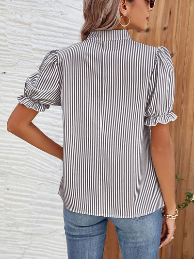 Sofie | Gestreepte Puffermet Bluse met V-hals