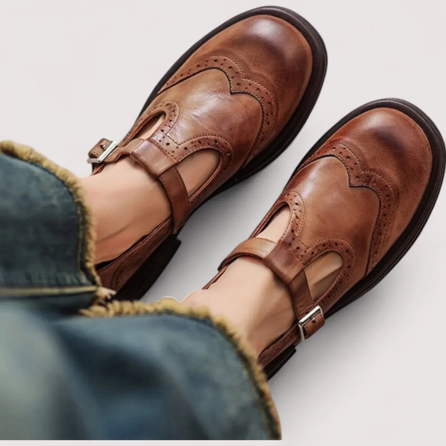 Retro Brogue Mary Jane Shoes with T-Bar Buckle and Platform Sole