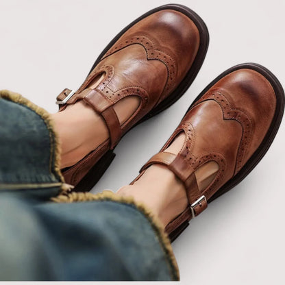 Retro Brogue Mary Jane Shoes with T-Bar Buckle and Platform Sole