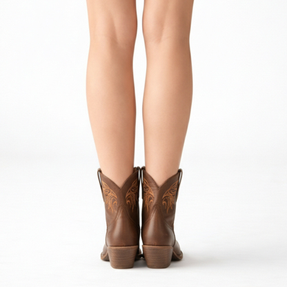Classic Short Western Cowboy Boots with Embroidered Detail & Block Heel