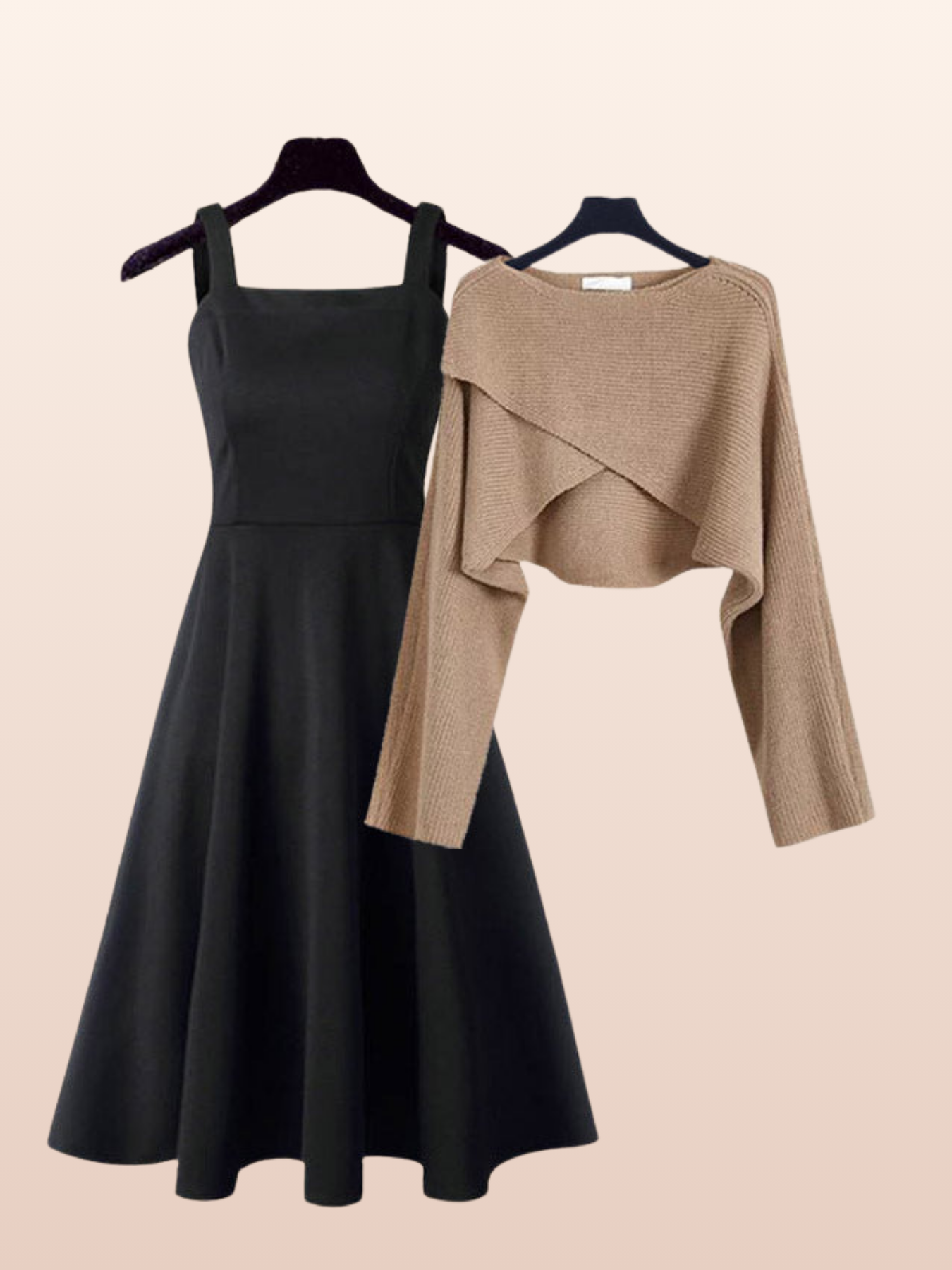 Zwarte jurk + Beige trui
