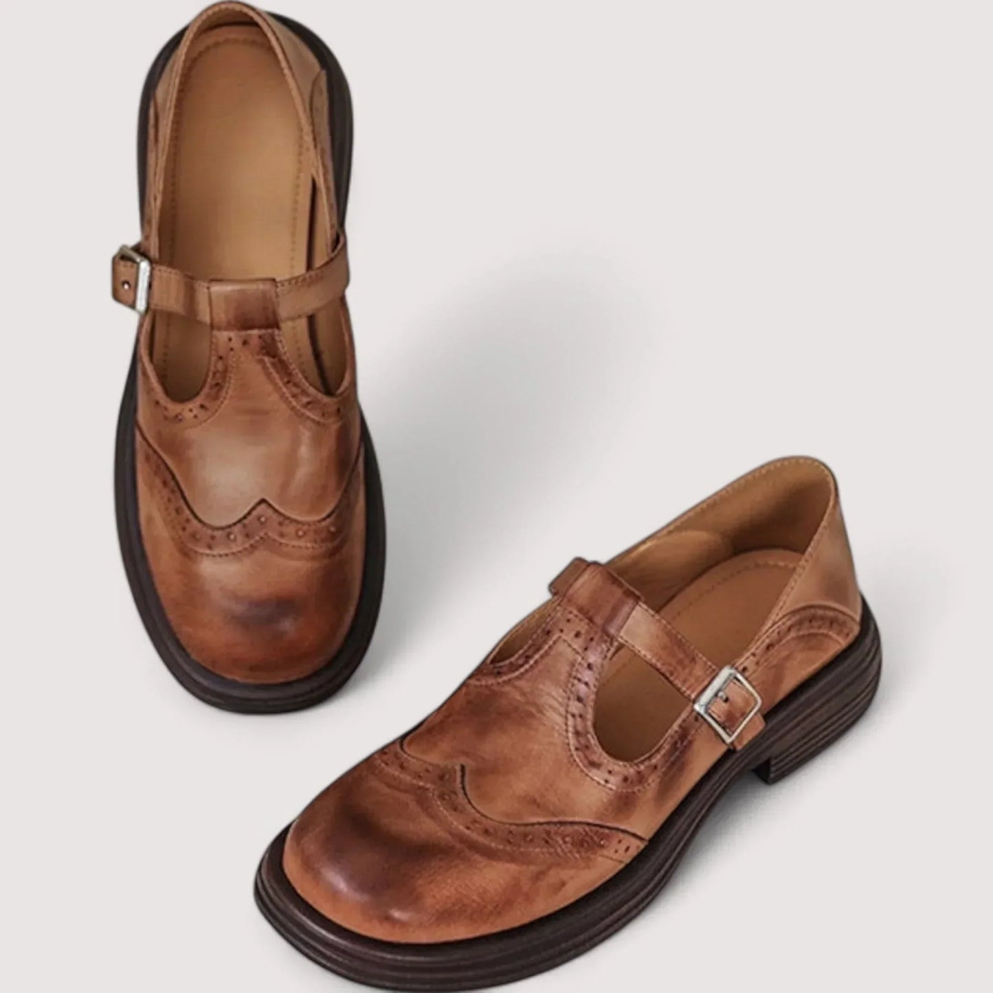 Retro Brogue Mary Jane Shoes with T-Bar Buckle and Platform Sole