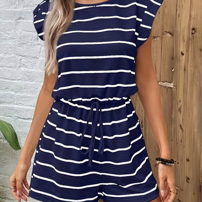 Mille | gestreepte jumpsuit met snøring en korte ermer