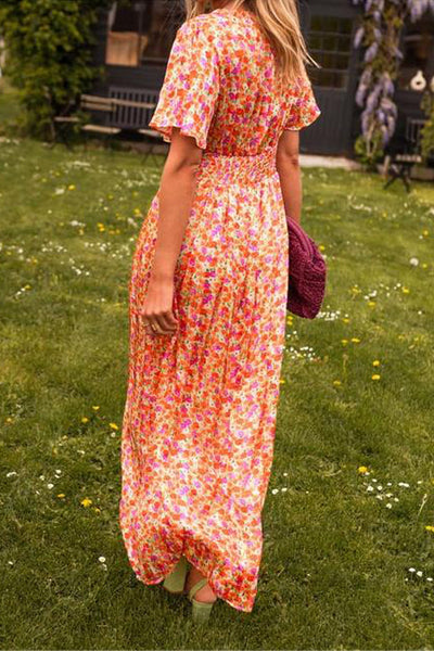 Pauline | Lang kjole med blomstertrykk
