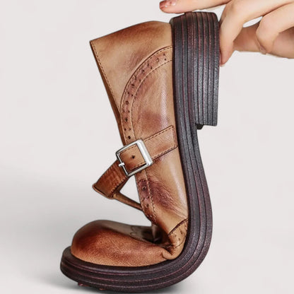 Retro Brogue Mary Jane Shoes with T-Bar Buckle and Platform Sole
