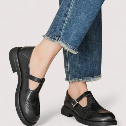 Retro Brogue Mary Jane Shoes with T-Bar Buckle and Platform Sole