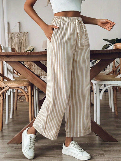 Frida | Striped Wide Leg Pants with Drawstring