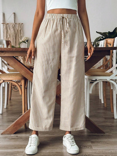 Frida | Striped Wide Leg Pants with Drawstring