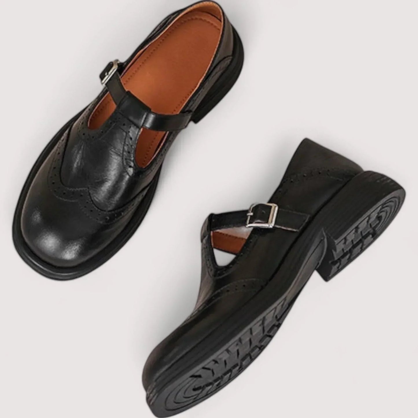 Retro Brogue Mary Jane Shoes with T-Bar Buckle and Platform Sole