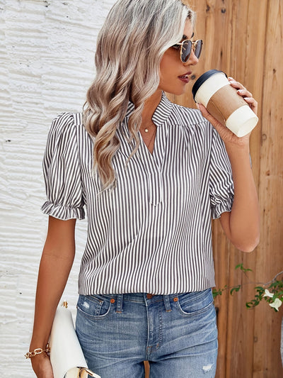 Sofie | Gestreepte Puffermet Bluse met V-hals