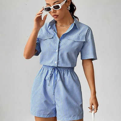 Ella | Gestreepte Skjortejumpsuit met Snøring