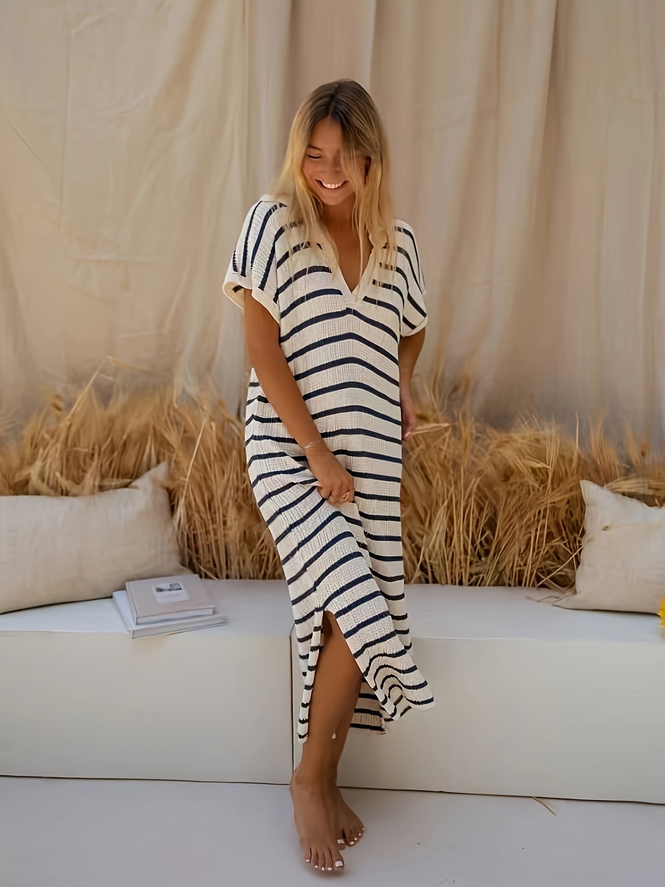Malin | Striped V-neck Maxi Dress