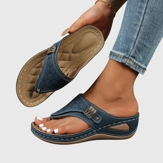 Wedge Sandals with Laser Cut Detail and Toe Post