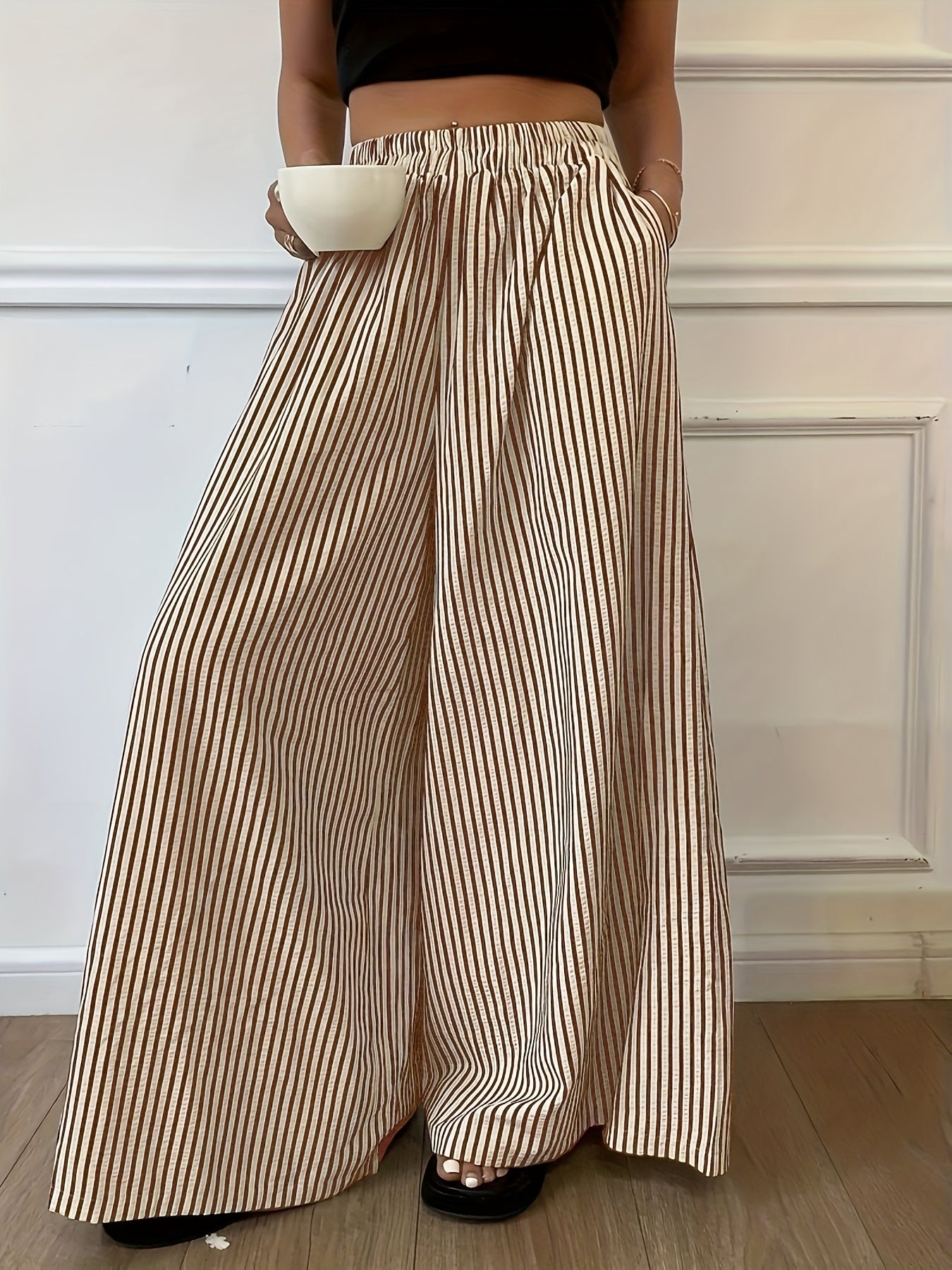 Elvira | Gestreepte Vide Broek met Elastische Taille