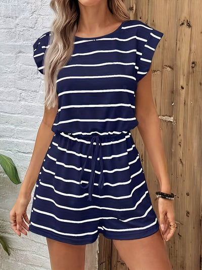 Mille | gestreepte jumpsuit met snøring en korte ermer