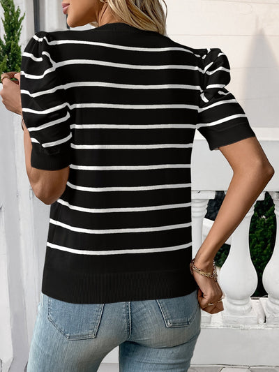 Helene | Stripe Viscose Sweater met Puffermouwen
