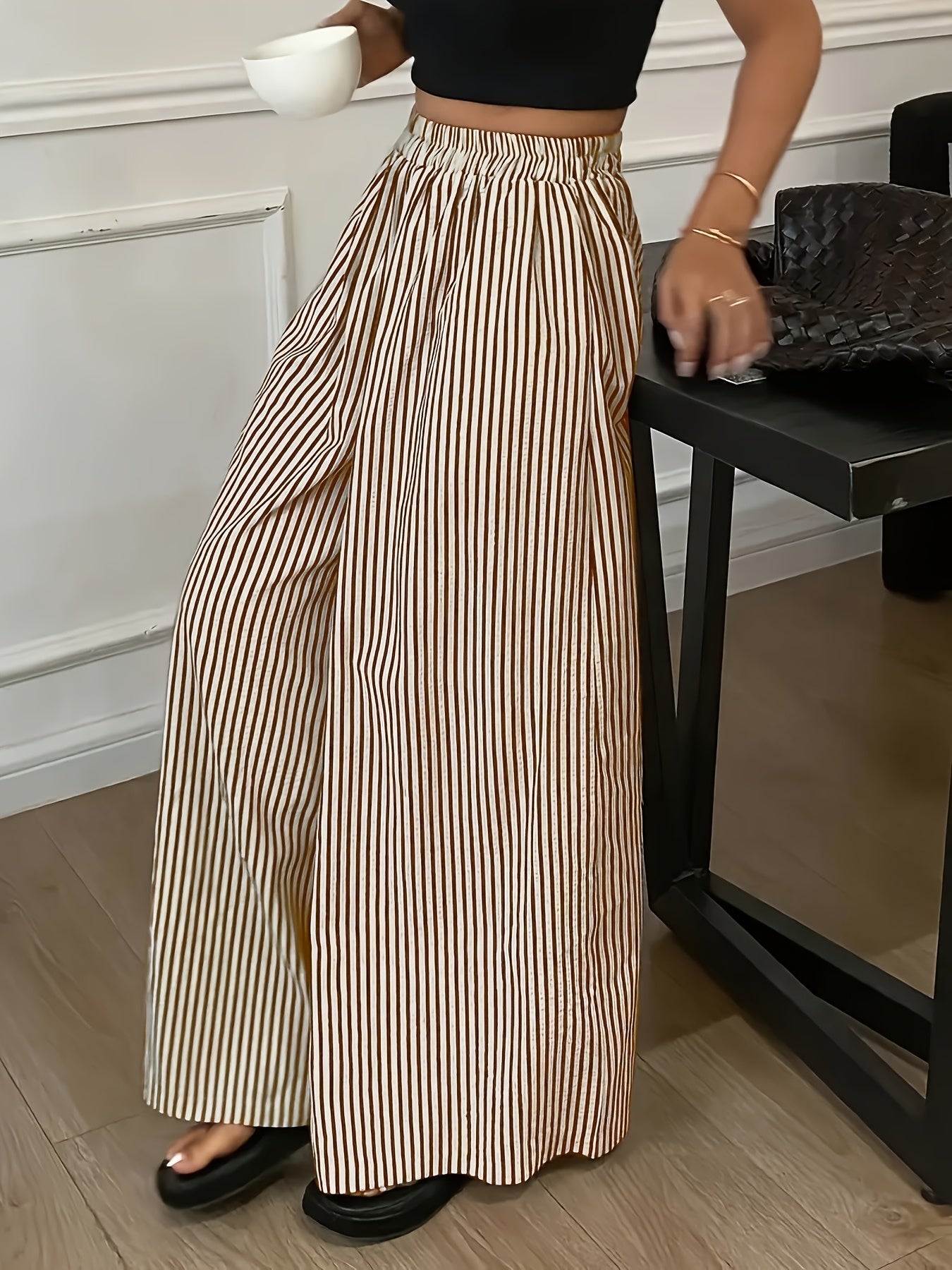 Elvira | Gestreepte Vide Broek met Elastische Taille