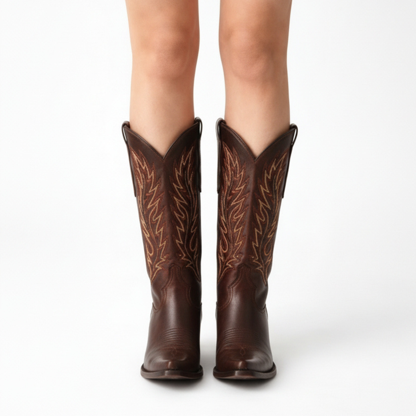 Classic Tall Western Cowboy Boot with Embroidered Shaft and Block Heel