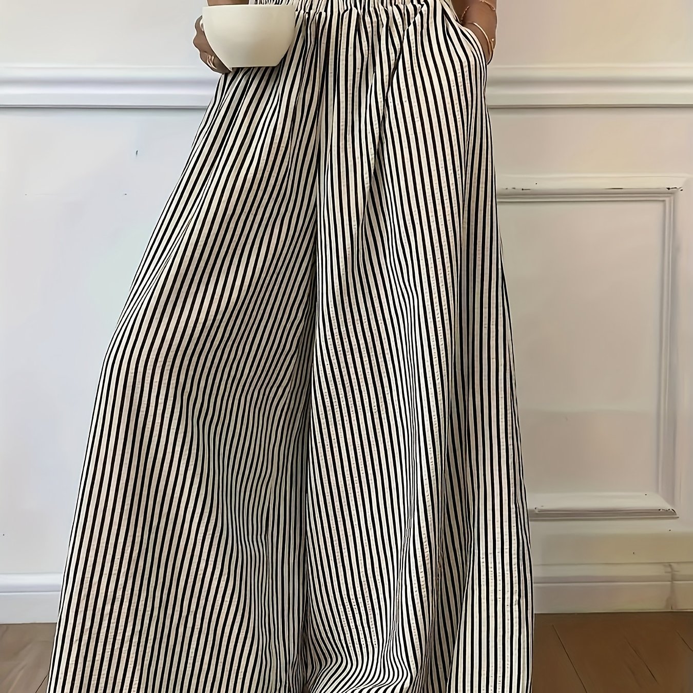 Elvira | Gestreepte Vide Broek met Elastische Taille