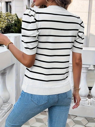 Helene | Stripe Viscose Sweater met Puffermouwen