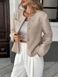Apricot Cropped Tweed Blazer with Gold Buttons