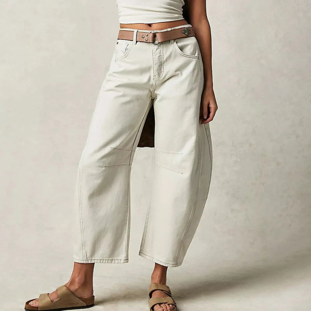 Barrel Leg Jeans with Mid Rise and Curved Silhouette