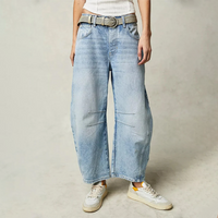 Barrel Leg Jeans with Mid Rise and Curved Silhouette