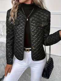 Black Slim Fit Quilted Jacket with Gold Buttons