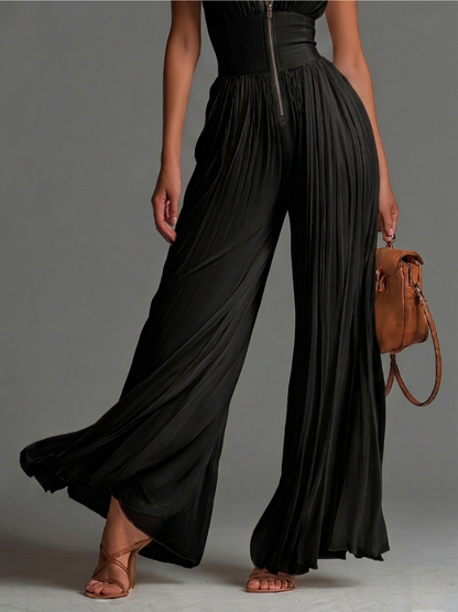Black Wide Leg Jumpsuit with Zip Front