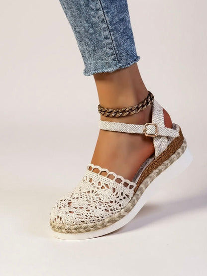 Boho Crochet Espadrille Sandals with Ankle Strap