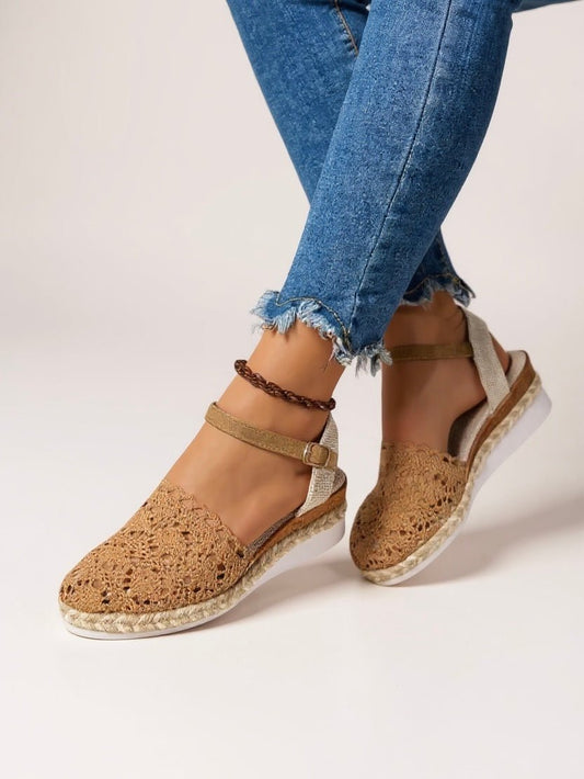 Boho Crochet Espadrille Sandals with Ankle Strap