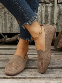 Breathable Mesh Knit Loafer Flats with Square Toe